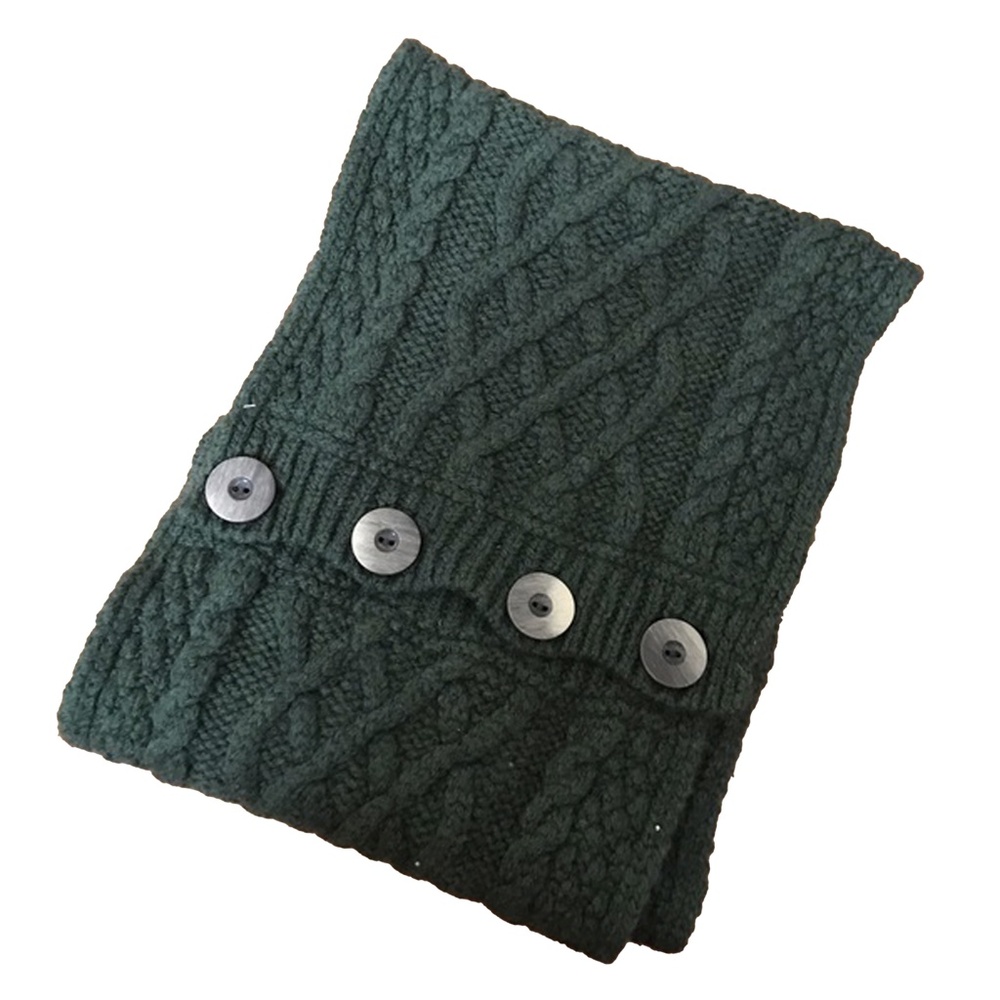 NUA Ireland Extra Fine Merino Wool Button Wrap Cable Knit Scarf green